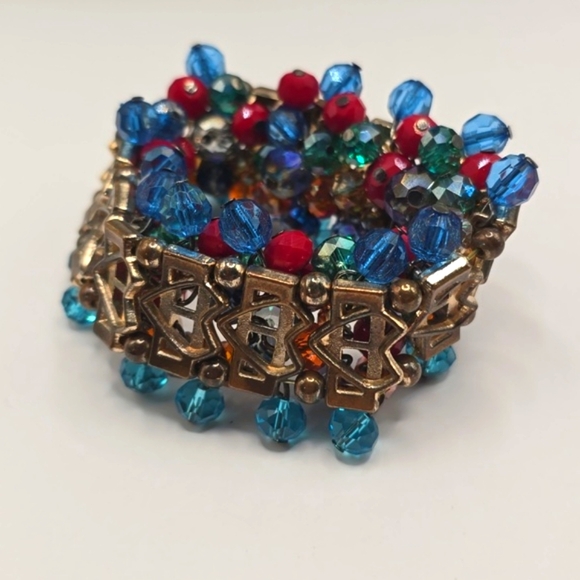 Cha Cha Stretch Bracelet Boho Multicolor Faceted AB Beads - Picture 7 of 8